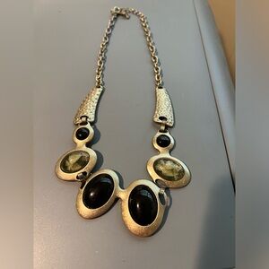 Gold Necklace with Yellow and Black Stones